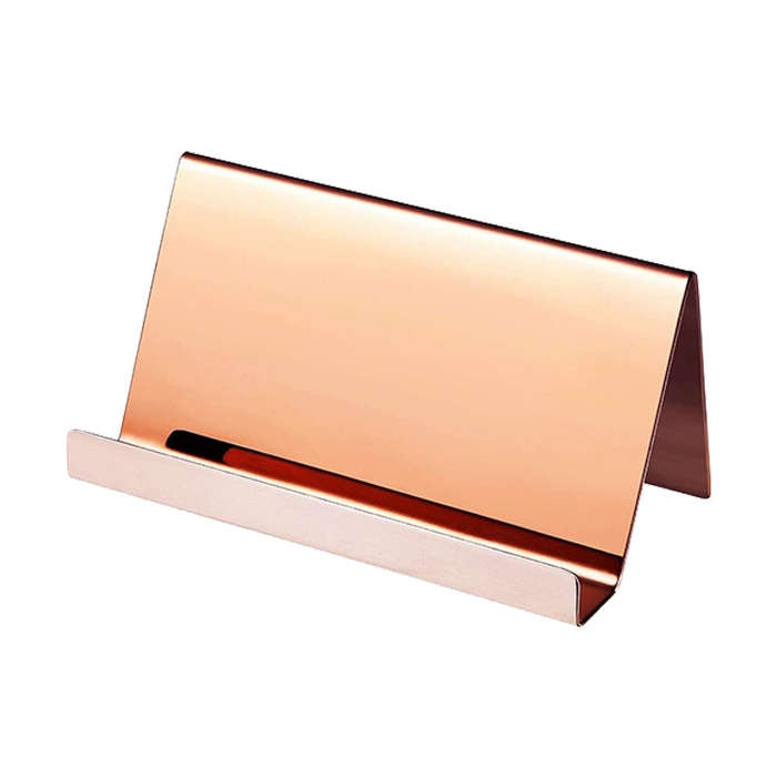 ZT7414 304 Stainless Steel Mirror Desktop Name Card Storage Rack, Silver, Gold, Rose Gold, Wine Red