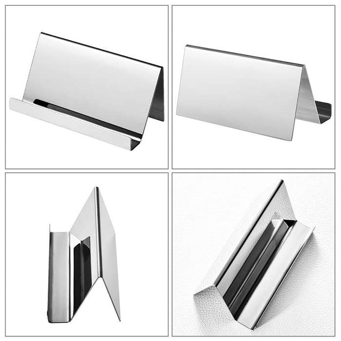 ZT7414 304 Stainless Steel Mirror Desktop Name Card Storage Rack, Silver, Gold, Rose Gold, Wine Red