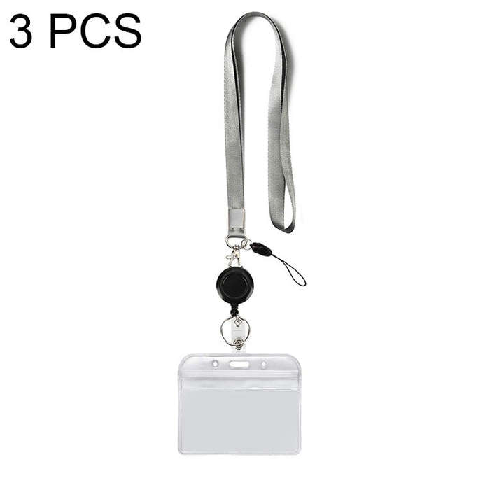 3 PCS TZ-003 Transparent PVC Horizontal ID Card Holder Badge, TZ-003(Purple), TZ-003(Gray)