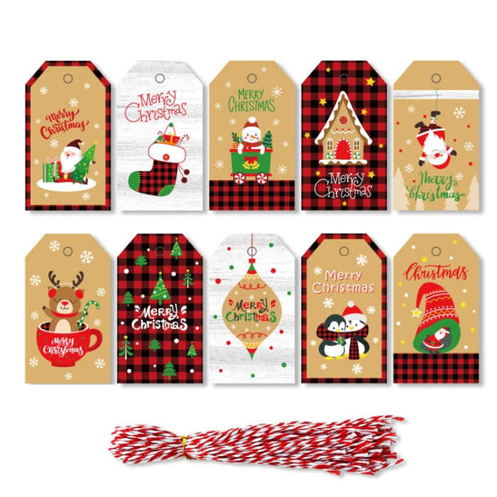 2 Packs 50pcs/set  Christmas Kraft Paper Tags Gift Wrapping Paper Labels, Series 1, Series 2, Ser...