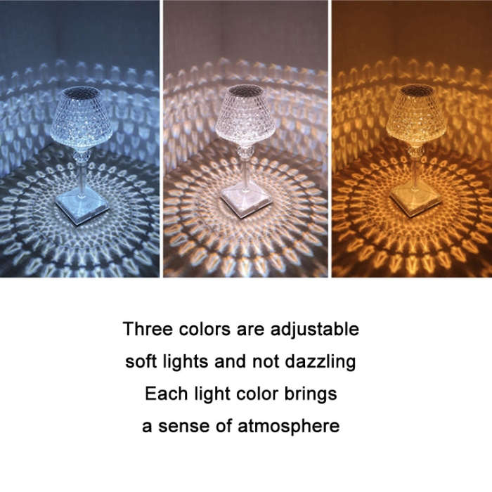 Bedside Crystal Table Lamp LED Wine Glass Night Light, Specification:, 3 Color Model USB, Remote ...