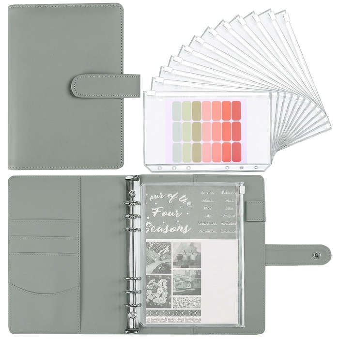 A5 Macaron Notebook PU Loose-leaf Cash Budget Handbook, Gray, Pink, Yellow, Blue, Green, Black