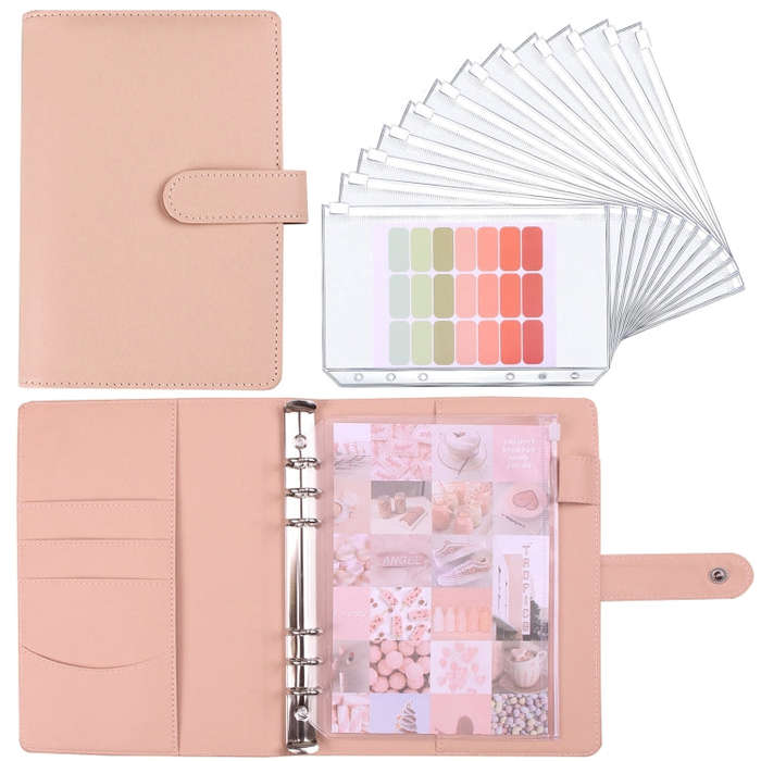 A5 Macaron Notebook PU Loose-leaf Cash Budget Handbook, Gray, Pink, Yellow, Blue, Green, Black