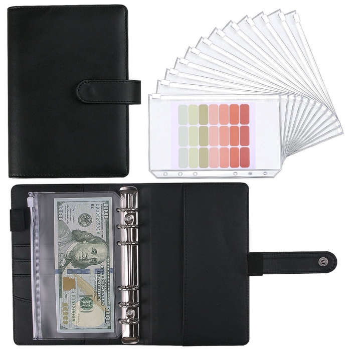A5 Macaron Notebook PU Loose-leaf Cash Budget Handbook, Gray, Pink, Yellow, Blue, Green, Black