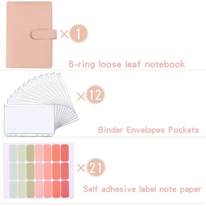 A5 Macaron Notebook PU Loose-leaf Cash Budget Handbook, Gray, Pink, Yellow, Blue, Green, Black