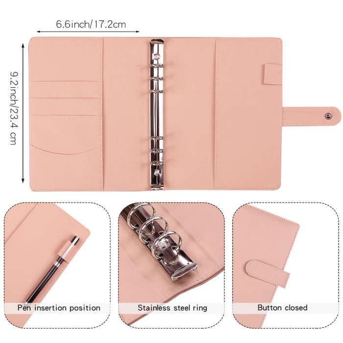A5 Macaron Notebook PU Loose-leaf Cash Budget Handbook, Gray, Pink, Yellow, Blue, Green, Black