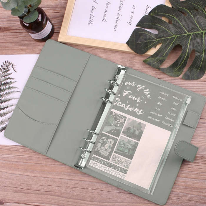 A5 Macaron Notebook PU Loose-leaf Cash Budget Handbook, Gray, Pink, Yellow, Blue, Green, Black