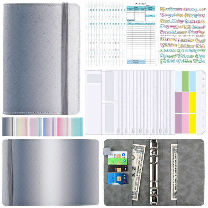 A6 Gradient Macaroon Loose-leaf Handbook Cash Budget Book, Pink Purple Green, Gray White, Yellow ...