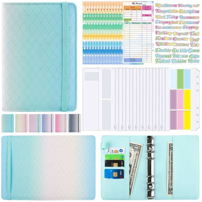 A6 Gradient Macaroon Loose-leaf Handbook Cash Budget Book, Pink Purple Green, Gray White, Yellow ...