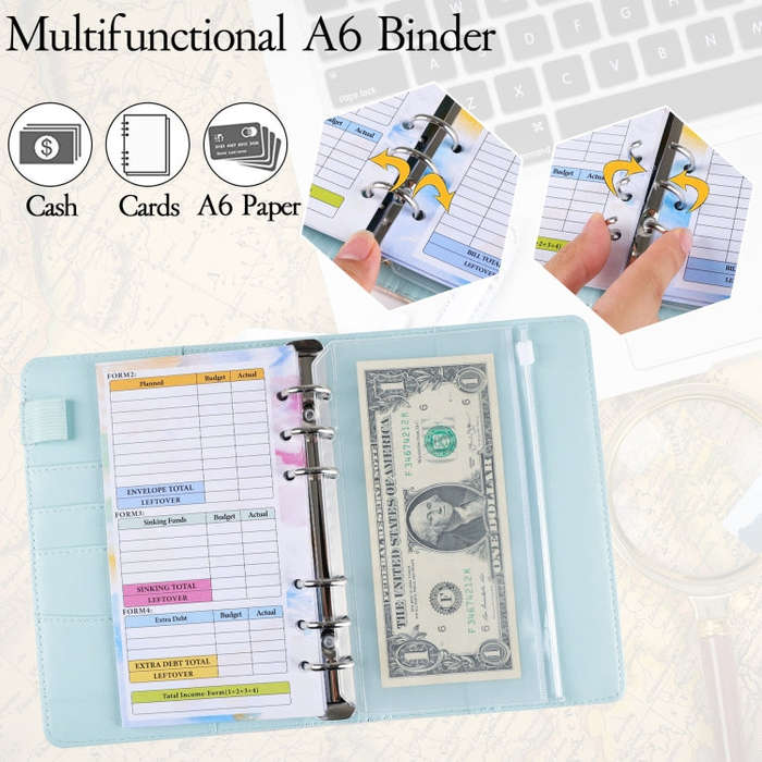 A6 Gradient Macaroon Loose-leaf Handbook Cash Budget Book, Pink Purple Green, Gray White, Yellow ...