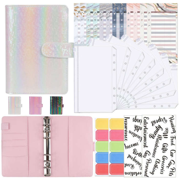 A6 Illusion Magic Square Loose-leaf PU Notebook Cash Budget Book, White, Black, Pink, Purple, Ora...