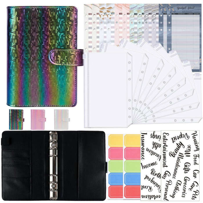 A6 Illusion Magic Square Loose-leaf PU Notebook Cash Budget Book, White, Black, Pink, Purple, Ora...