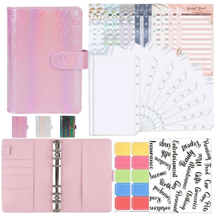 A6 Illusion Magic Square Loose-leaf PU Notebook Cash Budget Book, White, Black, Pink, Purple, Ora...