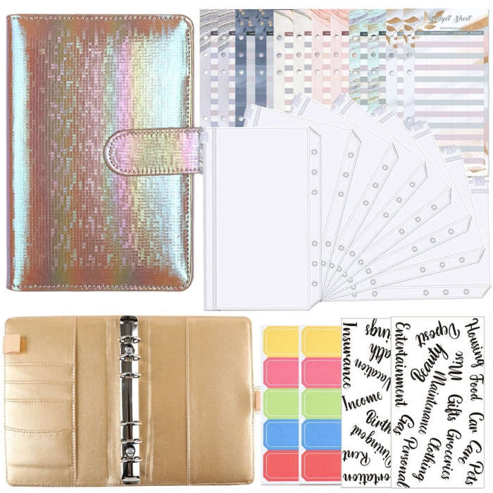 A6 Illusion Magic Square Loose-leaf PU Notebook Cash Budget Book, White, Black, Pink, Purple, Ora...