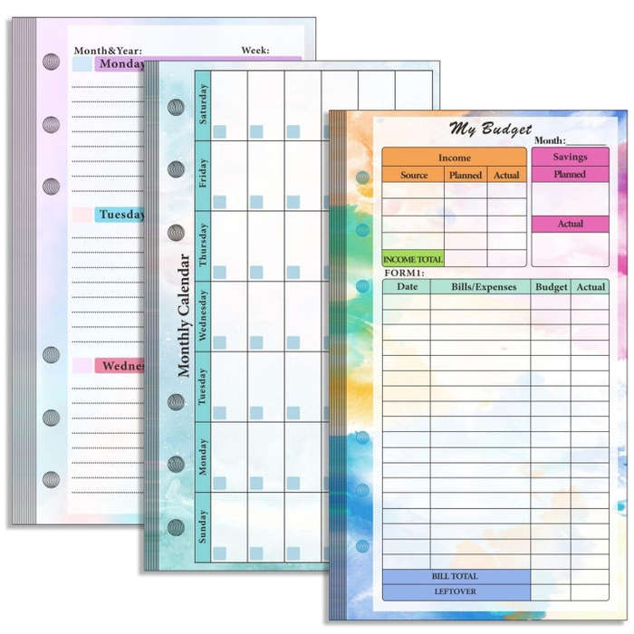 A6 6 Hole Budget Book Loose-leaf Replacement Core Handbook Insert,Spec:, Kit 1, 3 In 1, Monthly P...
