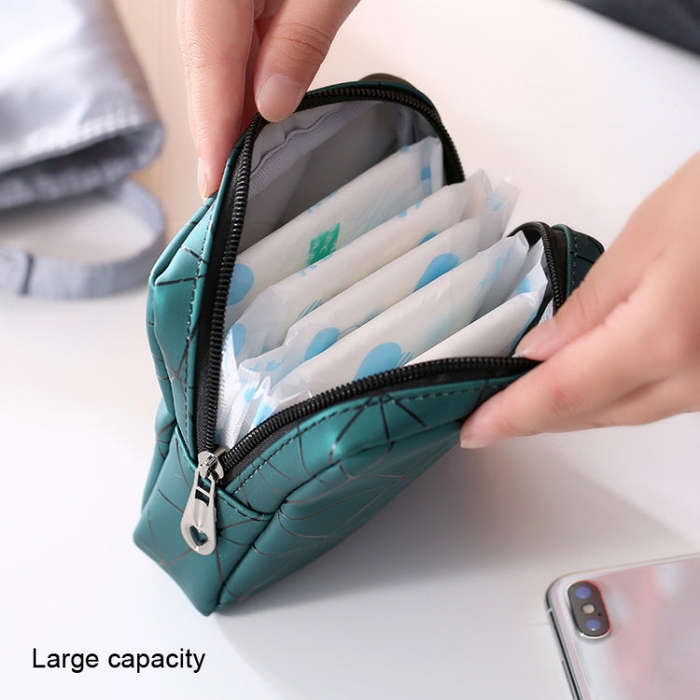 XH8214 Portable Sanitary Napkin Storage Bag Large Capacity Waterproof Coin Bag, XH8214 Plant Gree...