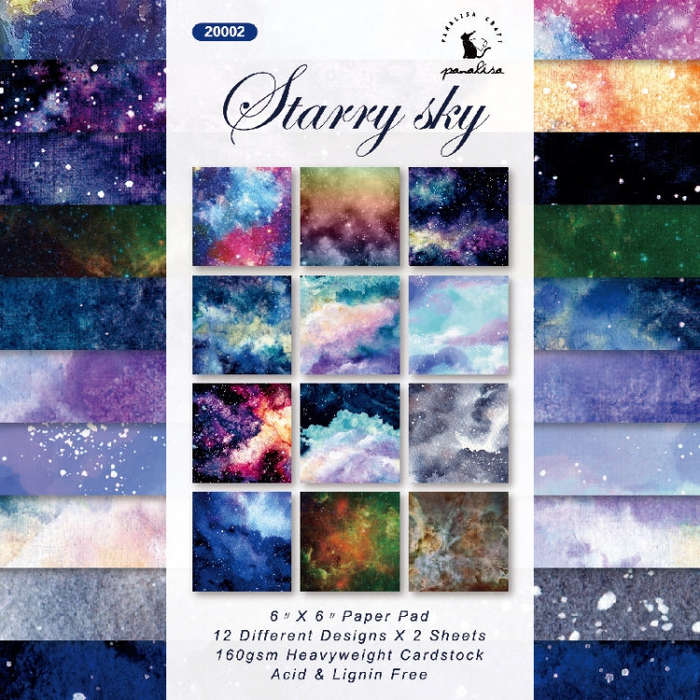 6 Inch 24 Sheets  Scrapbooking Background Paper Art Handmade Crafts, Watercolor Starry Sky