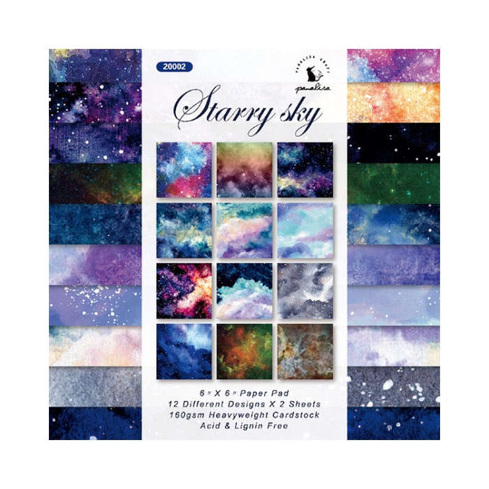 6 Inch 24 Sheets  Scrapbooking Background Paper Art Handmade Crafts, Watercolor Starry Sky