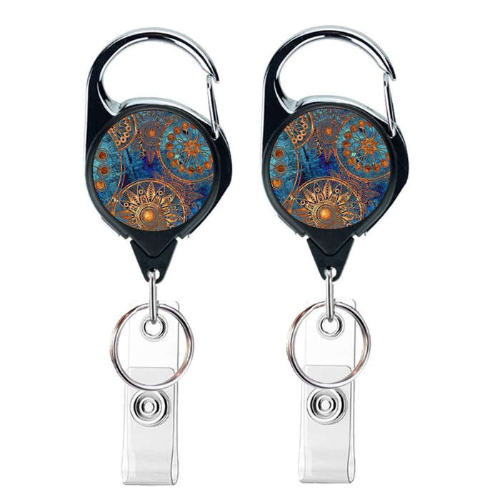 2pcs  65cm Retractable Pull Badge Reel Vintage Compass Map Name Tag Card Badge Holder