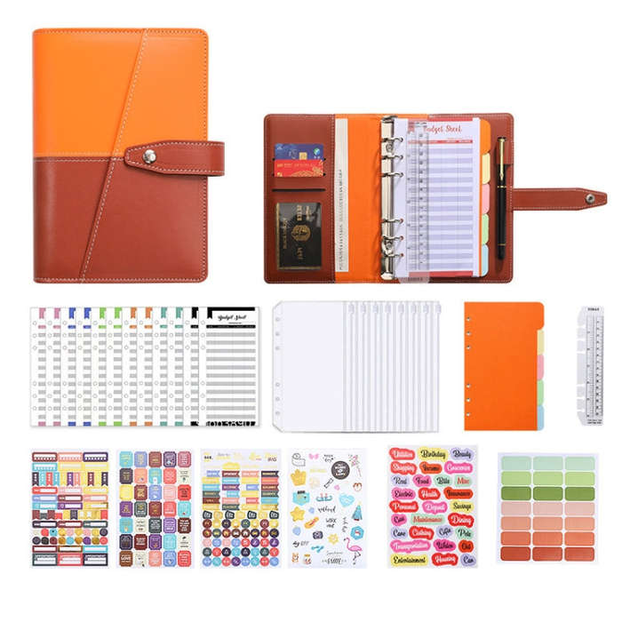 A6 YMX-012 PU Leather Budget Binder Notebook Macaron Color Matching Handbook, Macaron Color (Khak...