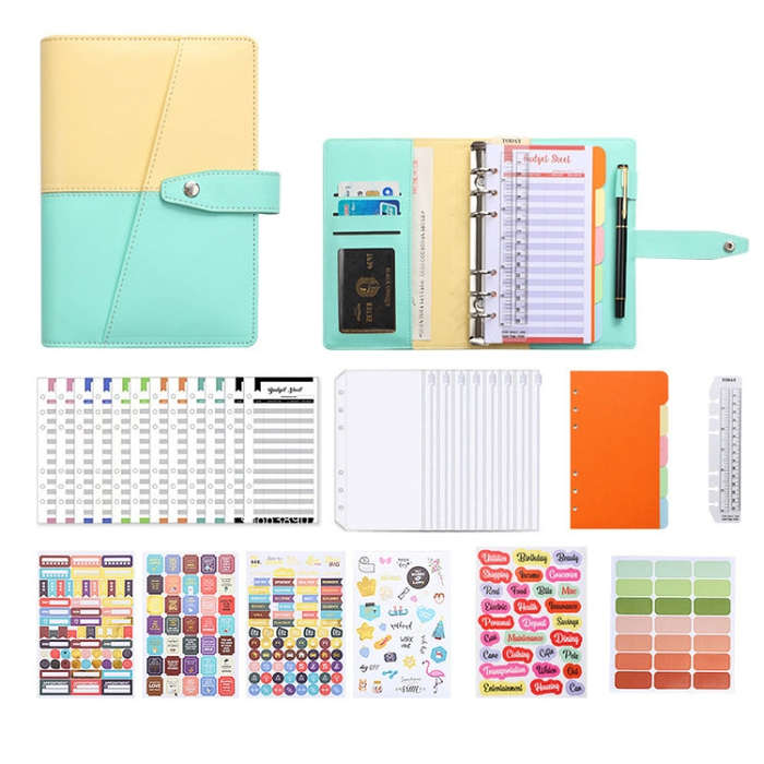 A6 YMX-012 PU Leather Budget Binder Notebook Macaron Color Matching Handbook, Macaron Color (Khak...