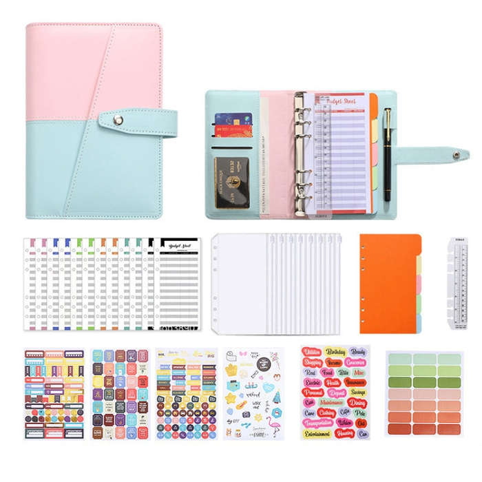 A6 YMX-012 PU Leather Budget Binder Notebook Macaron Color Matching Handbook, Macaron Color (Khak...