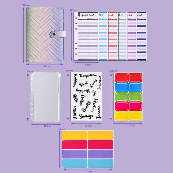A6 PU Macaron Gradient Color Loose-leaf Notepad Notebook Budget Book, Gradient Purple, Gradient P...