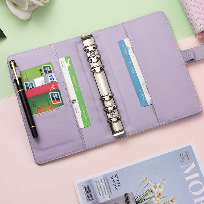 A6 PU Macaron Gradient Color Loose-leaf Notepad Notebook Budget Book, Gradient Purple, Gradient P...