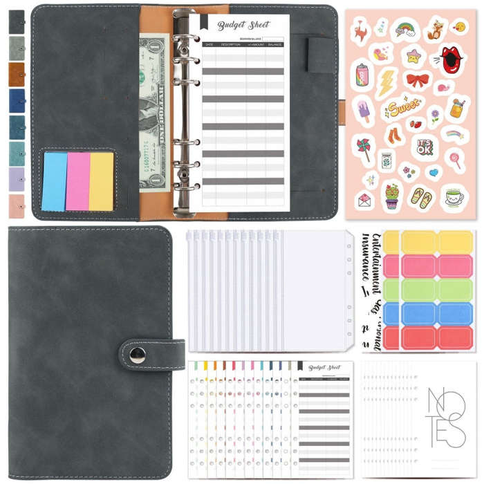 H666 A6 Loose-leaf Binder Cash Budget Handbook Vintage PU Leather Notebook with Window, H666 Taro...