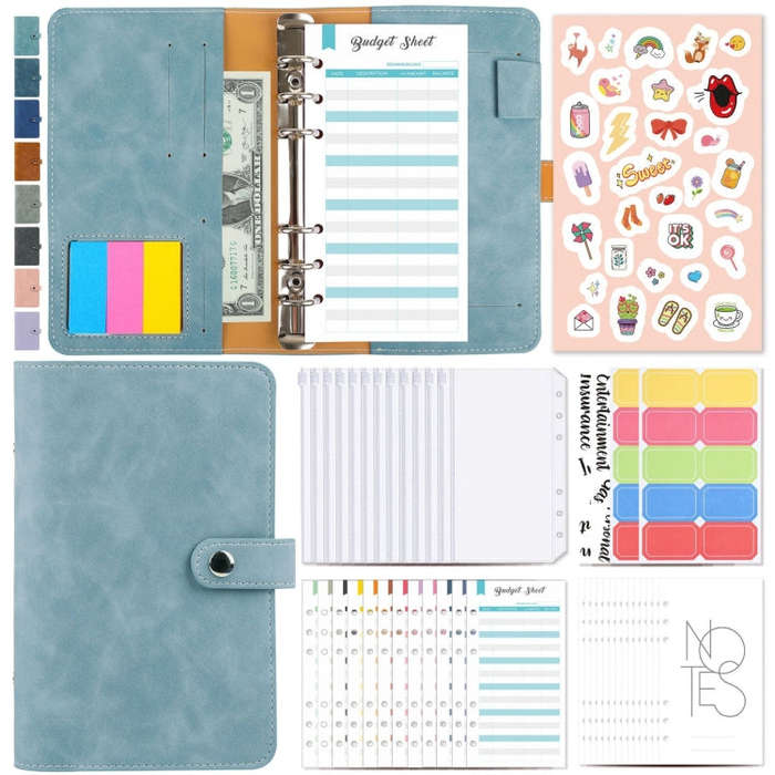 H666 A6 Loose-leaf Binder Cash Budget Handbook Vintage PU Leather Notebook with Window, H666 Taro...