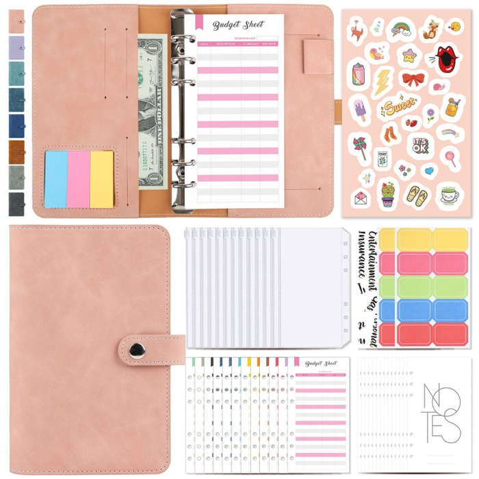 H666 A6 Loose-leaf Binder Cash Budget Handbook Vintage PU Leather Notebook with Window, H666 Taro...
