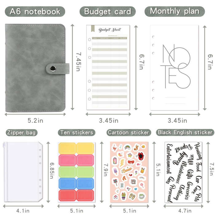 H666 A6 Loose-leaf Binder Cash Budget Handbook Vintage PU Leather Notebook with Window, H666 Taro...