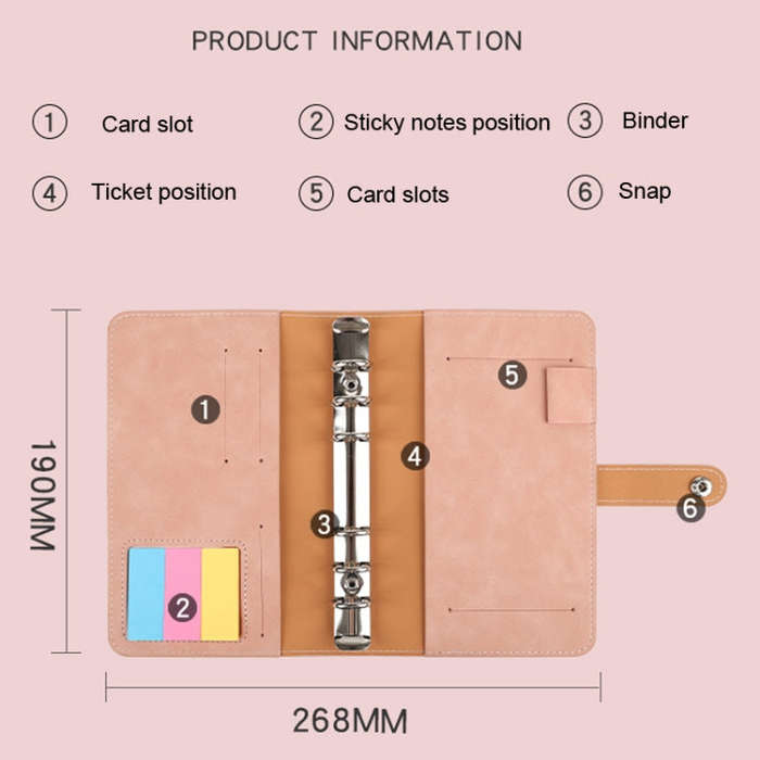 H666 A6 Loose-leaf Binder Cash Budget Handbook Vintage PU Leather Notebook with Window, H666 Taro...