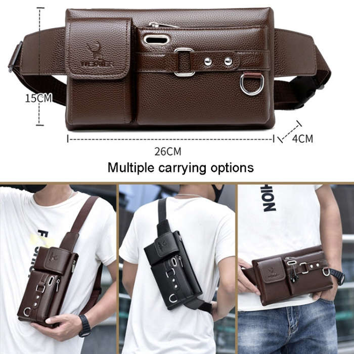 WEIXIER 8117 Men Sports Waist Bag Multi-Function Outdoor PU Bag, 8117 Black