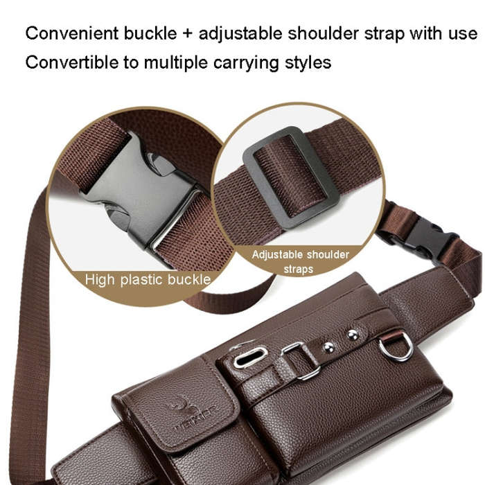 WEIXIER 8117 Men Sports Waist Bag Multi-Function Outdoor PU Bag, 8117 Black