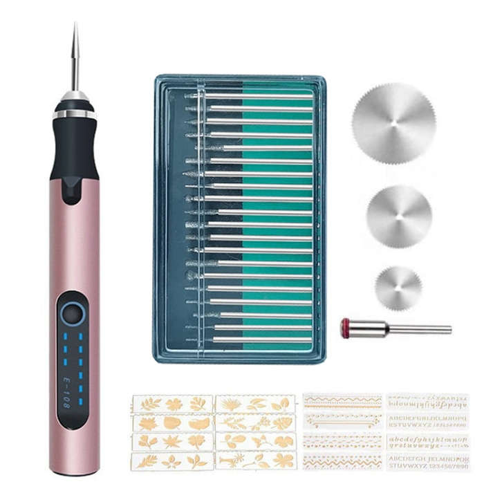 SNJ-3681 Mini Engraving Pen Wireless Polishing Electric Grinder, Style:, Roae Gold+Grinding Head,...