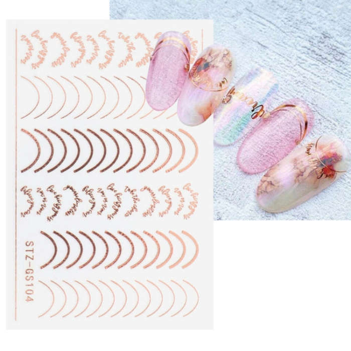 Gold Silver Manicure Stickers Imitation Metal Line Adhesive Nail Stickers, Stz-GS104 Rose Gold, S...