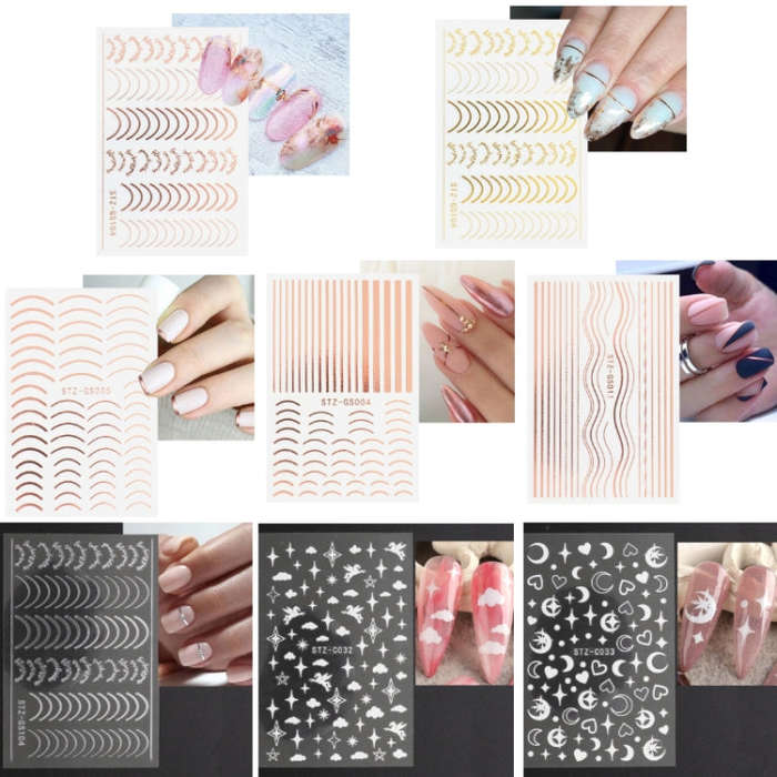 Gold Silver Manicure Stickers Imitation Metal Line Adhesive Nail Stickers, Stz-GS104 Rose Gold, S...