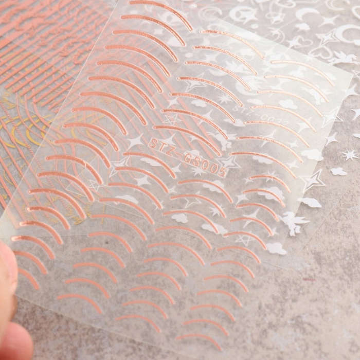 Gold Silver Manicure Stickers Imitation Metal Line Adhesive Nail Stickers, Stz-GS104 Rose Gold, S...