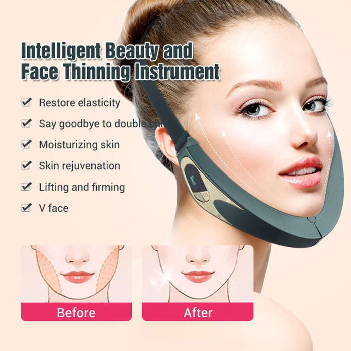 Microcurrent EMS Face Thinning Instrument Red Blue Light Skin Rejuvenation Beauty Instrument, (Gr...