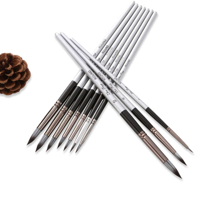10 In 1 Nylon Hair Watercolor Paint Brush Set Wooden Handle Round Pointed Acrylic Painting Pens, ...