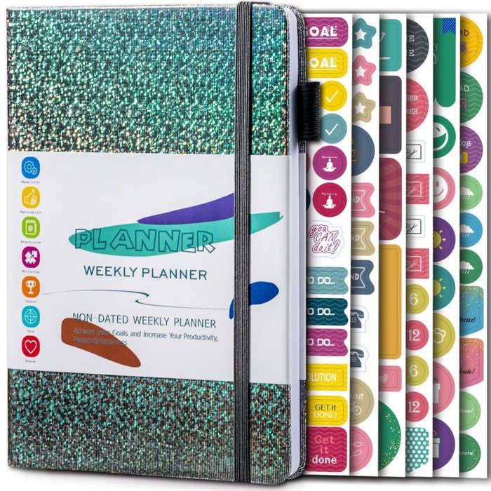 A5 Starry Sky Undated Planner Journal Financial Notebook, Purple, Blue, Gray, Pink, Yellow, Silver