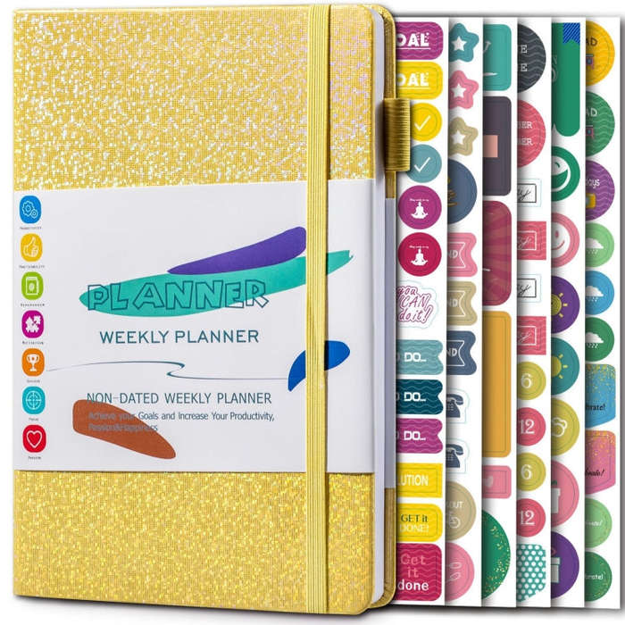 A5 Starry Sky Undated Planner Journal Financial Notebook, Purple, Blue, Gray, Pink, Yellow, Silver