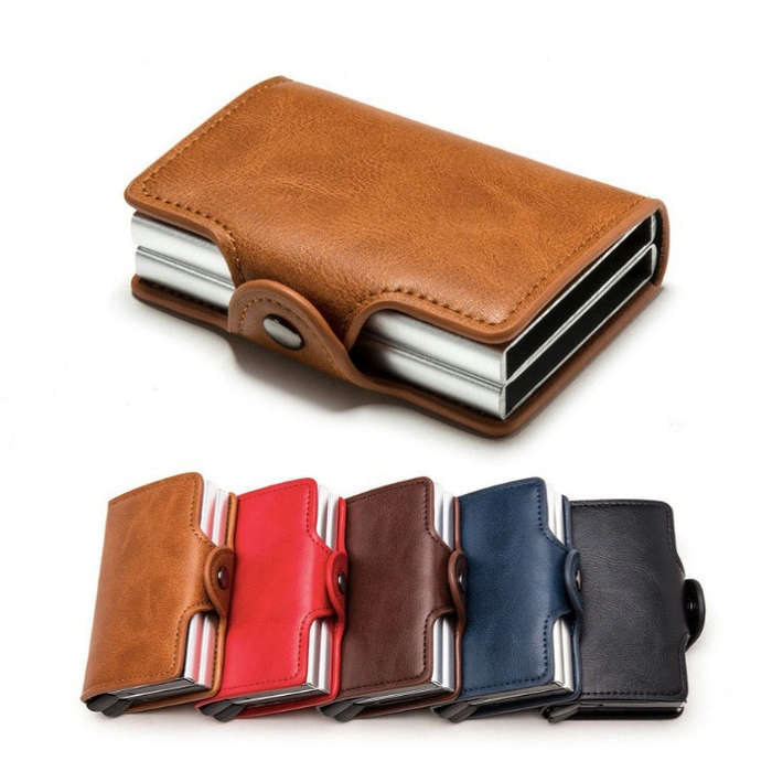 Automatic Pop-up Card Holder Metal Card Box RFID Credit Card Bank Card Box Wallet, GS-AL003 Brown...