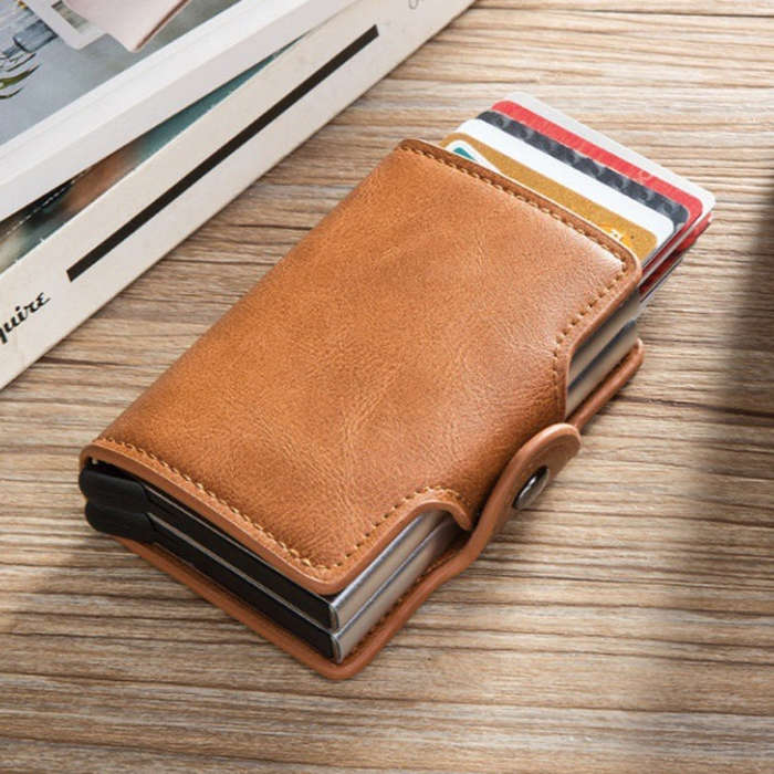 Automatic Pop-up Card Holder Metal Card Box RFID Credit Card Bank Card Box Wallet, GS-AL003 Brown...