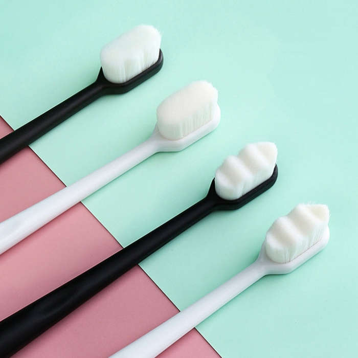 10pcs Nano Silk Soft Bristle Independent Packing Portable Couple Toothbrush, White Wave, Black Wa...