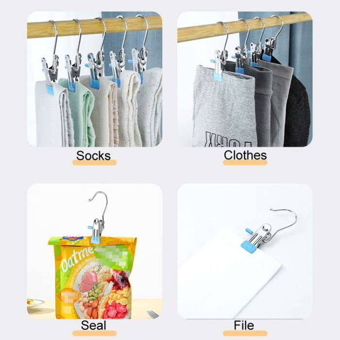 5pcs /Pack Stainless Steel Flat Clip With Hook Anti-Scratch Catch Laundry Drying Holder