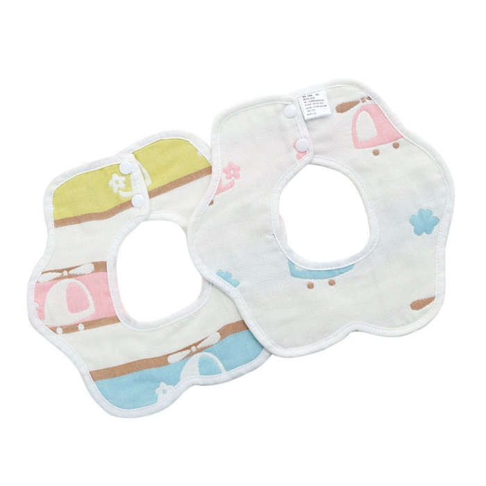 2pcs Dual Sided Newborn Baby Petal Waterproof Bib Six Layers Gauze Cotton Plum Bib, Pork Pink, Pi...
