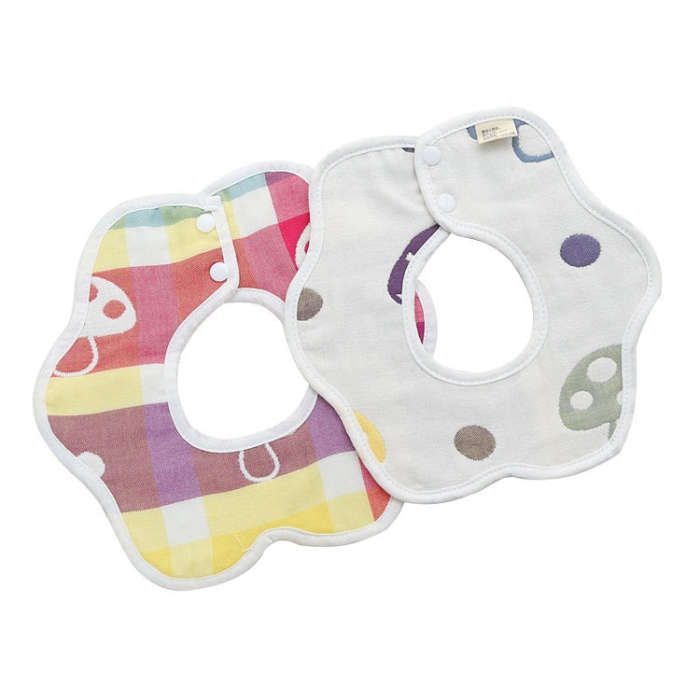 2pcs Dual Sided Newborn Baby Petal Waterproof Bib Six Layers Gauze Cotton Plum Bib, Pork Pink, Pi...