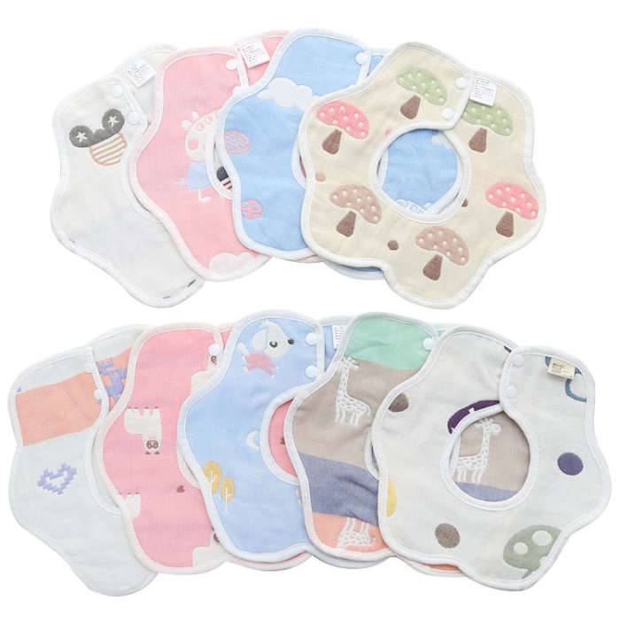 2pcs Dual Sided Newborn Baby Petal Waterproof Bib Six Layers Gauze Cotton Plum Bib, Pork Pink, Pi...